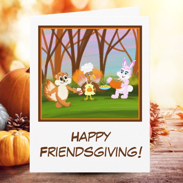 Happy Friendsgiving Turkey with Chipmunk, Rabbit Card (Creator Uploaded)