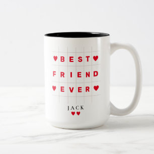 Happy Friendship Day BEST FRIEND EVER RED HEART  Two-Tone Coffee Mug