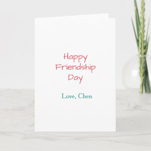 Happy friendship day red blue love name friends fo card