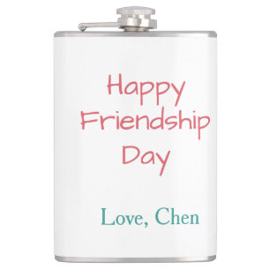 Happy friendship day red blue love name friends fo hip flask