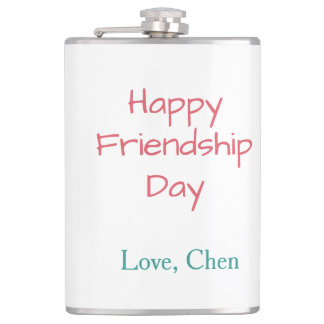 Happy friendship day red blue love name friends fo hip flask