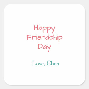 Happy friendship day red blue love name friends fo square sticker