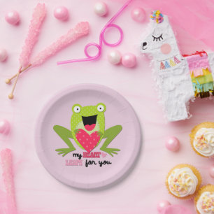 Happy Frog and Heart Valentine Paper Plate