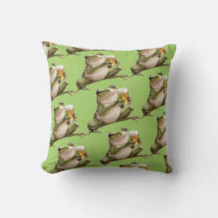 Happy Frog Beer Green Animal Illustration Cushion