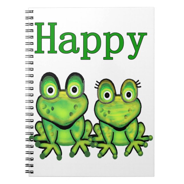 happy frog funny amphibian cartoon art notebook (Front)