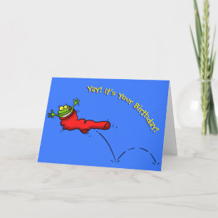 Happy frog in red sock cartoon funny birthday card