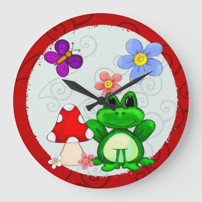 Happy Frog In Spring Large Clock (Front)