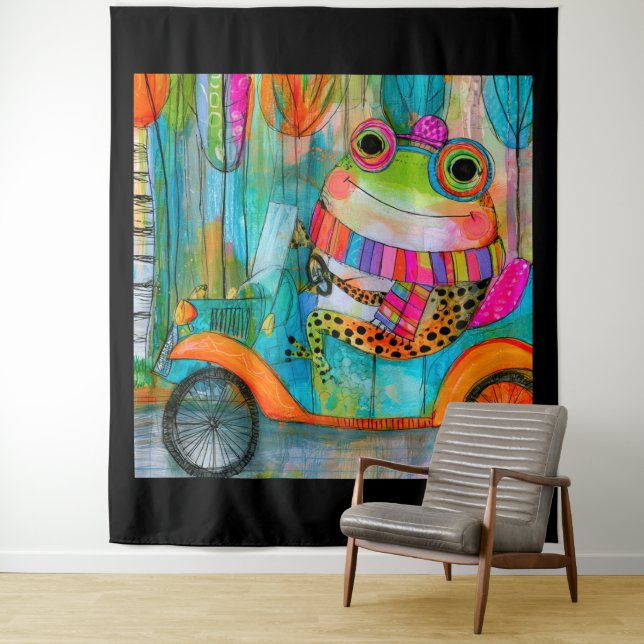 Happy Frog Joyful Roadside Adventure Tapestry (In Situ)
