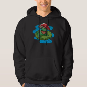 Happy Frog Sitting On A Water Lily Pad With Mushro Hoodie