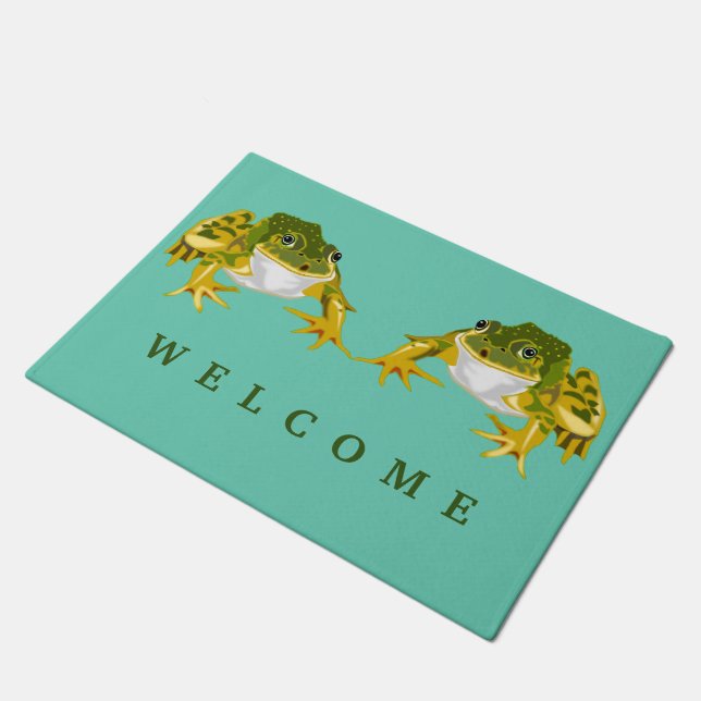 Happy Frogs Doormat Welcome - Your Colour or Text (Angled)