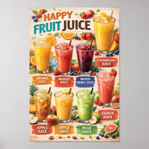 Happy Fruit Juice Menu Illustration  Poster