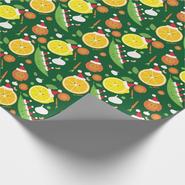 Happy Fruit Vegetable Santa Hat Pattern Food Wrapping Paper (Corner)