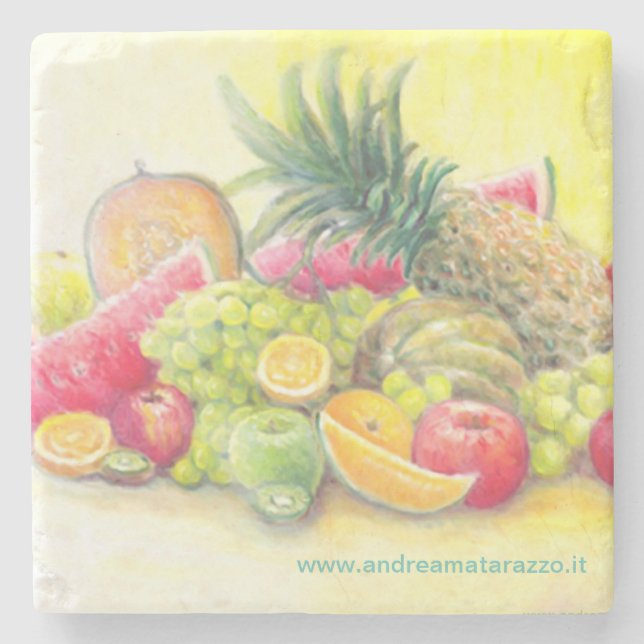 Happy fruits  stone coaster (Front)