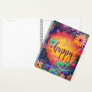 Happy Fun Colour Hearts Flowers Inspirational Planner