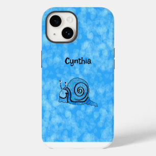 Happy Fun Snail Blue Shell White Eyes on Blues iPhone 14 Case