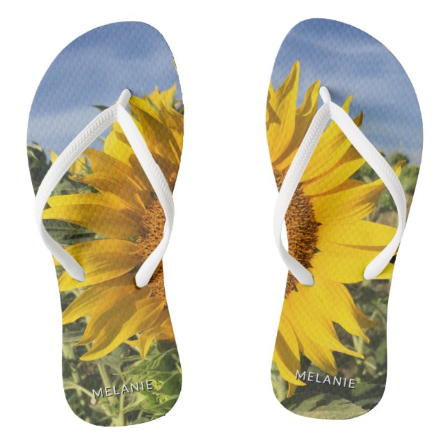 Happy Fun Sunflower Summer Beach Thongs (Footbed)
