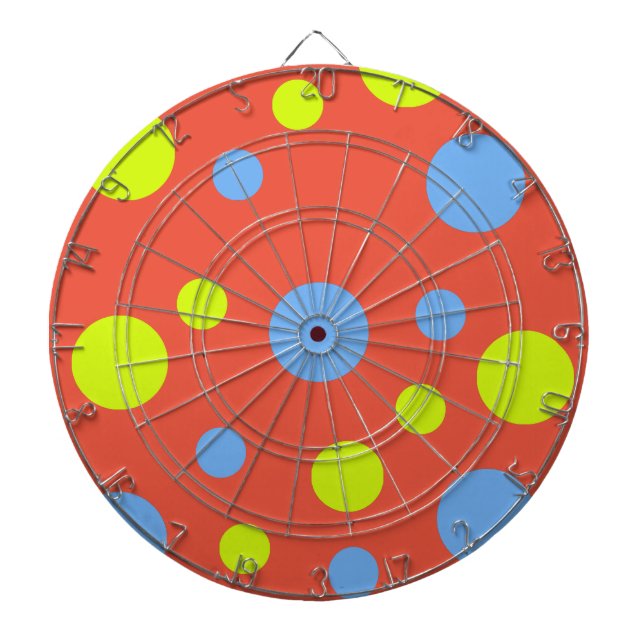 Happy Funky Yellow Blue Bubbles Dartboard (Front)