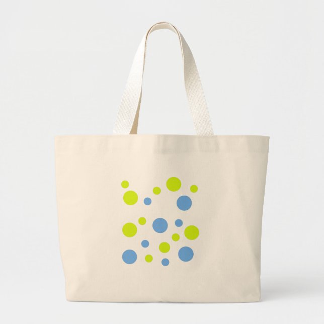 Happy Funky Yellow Blue Bubbles Large Tote Bag (Front)