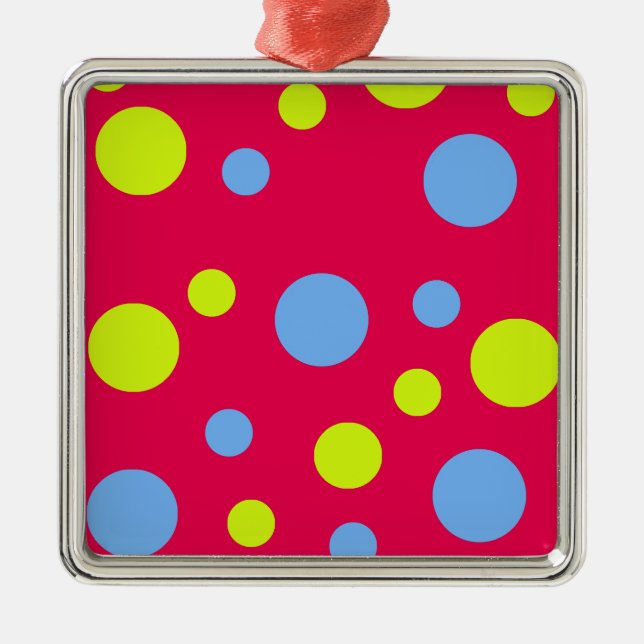 Happy Funky Yellow Blue Bubbles Metal Tree Decoration (Front)