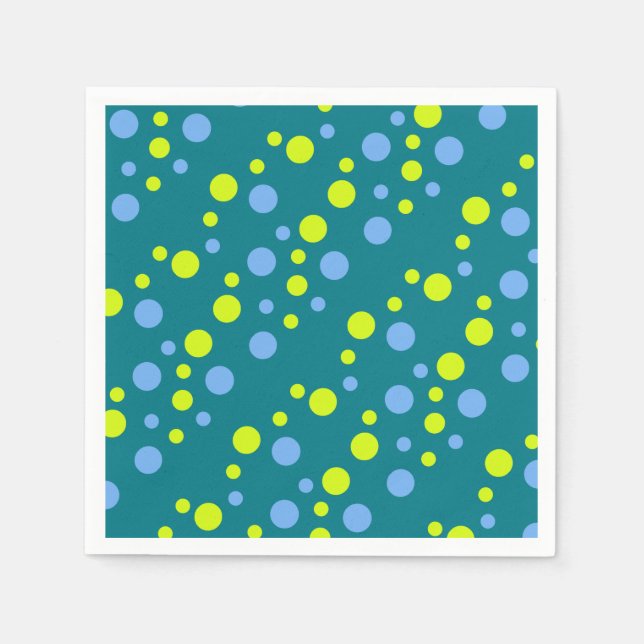 Happy Funky Yellow Blue Bubbles Napkin (Front)