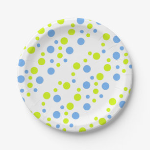 Happy Funky Yellow Blue Bubbles Paper Plate