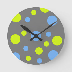 Happy Funky Yellow Blue Bubbles Round Clock