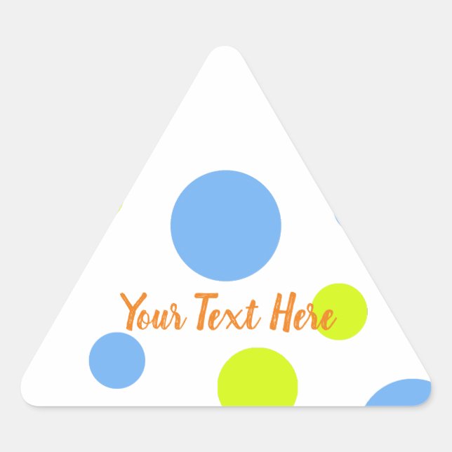 Happy Funky Yellow Blue Bubbles Triangle Sticker (Front)