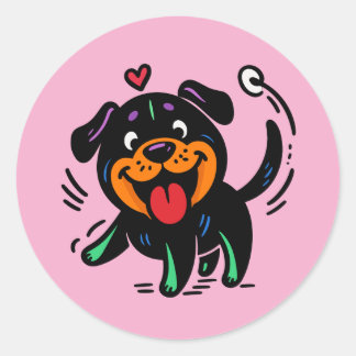 Happy Funny Cartoon Rottweiler Puppy Classic Round Sticker