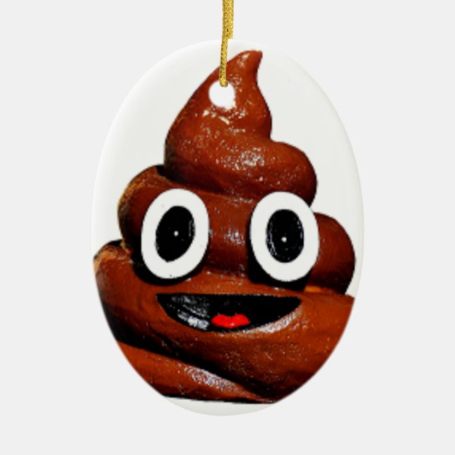 happy funny poop emoji ceramic tree decoration (Front)