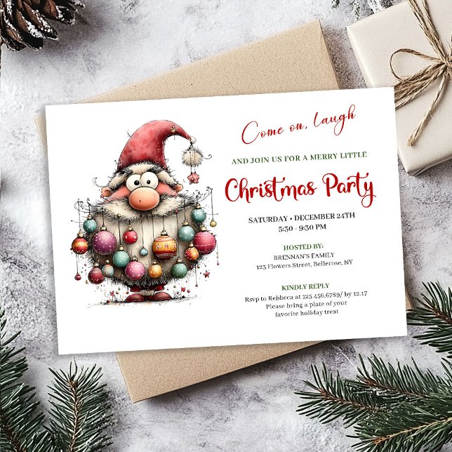 Happy Funny Santa Red and Green Festive Party   Invitation (Happy Funny Santa Red and Green Festive Party Invite)