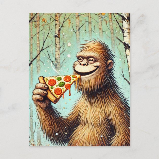 Happy Funny Sasquatch and the Pizza Postcard (Front)