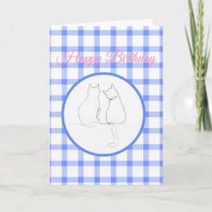 Happy Furry Birthday Blue Check Holiday Card