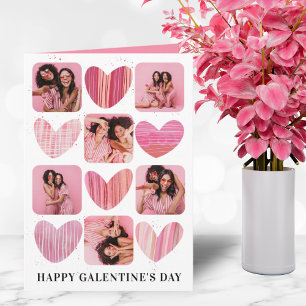 Happy Galentine Pink Hearts & Photo  Card