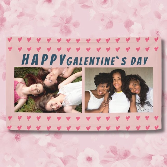 Happy Galentine`s Day Pink Heart Friend 2 Photo  Banner (Creator Uploaded)
