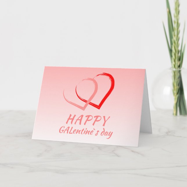 Happy Galentine`s Day Pink Heart Friend Holiday Card (Front)