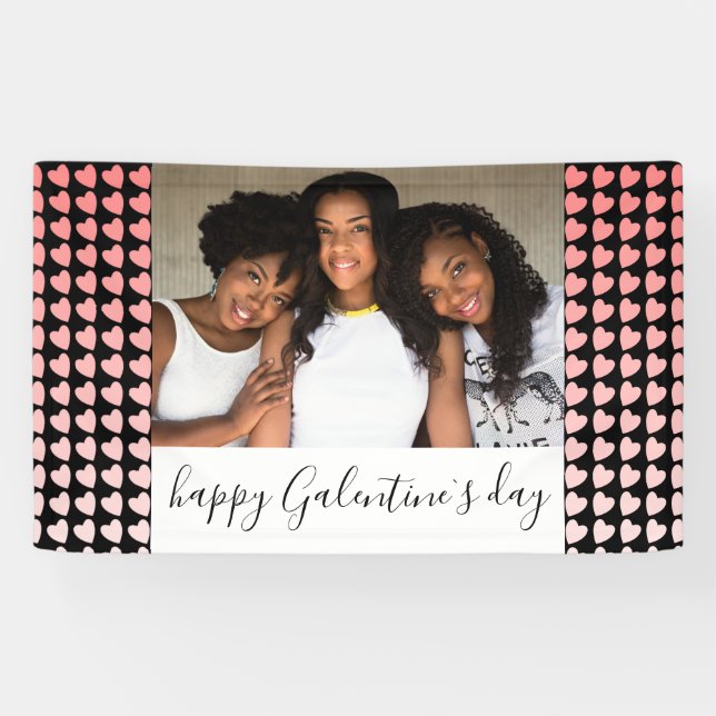 Happy Galentine`s Day Pink Heart Photo Friend Banner (Horizontal)
