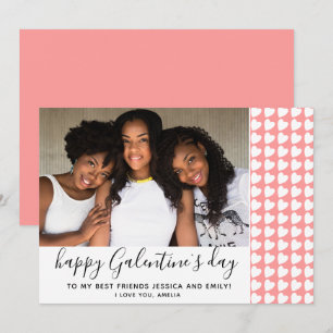 Happy Galentine`s Day Pink Heart Photo Friend Holiday Card