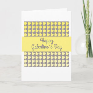 Happy Galentine`s Day Yellow Gray Heart Pattern Holiday Card