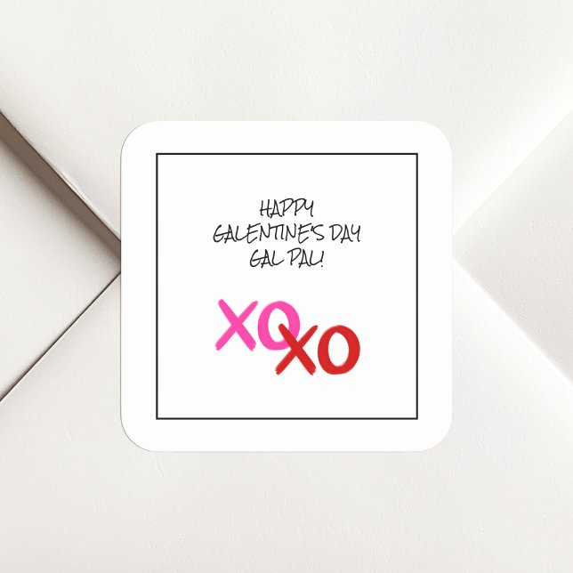 Happy Galentine XOXO Hugs and Kisses Pink Gal Pal Square Sticker (Happy Galentine XOXO Hugs and Kisses Pink Gal Pal Square Sticker)