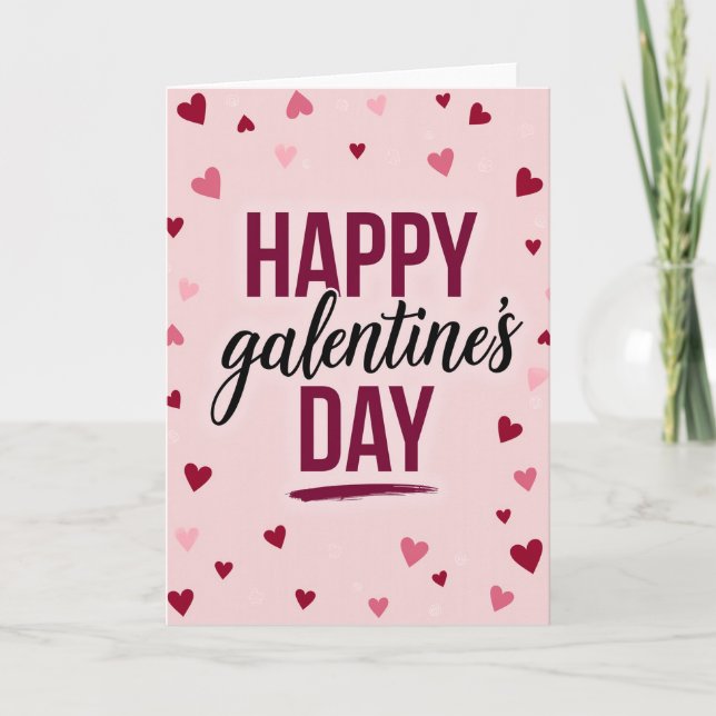 Happy Galentines Brushstroke Hearts Card (Front)