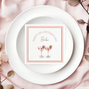 Happy Galentine's Day Babe Strawberry Cocktails Napkin