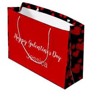Happy Galentine's Day Black and Red with Hearts Large Gift Bag