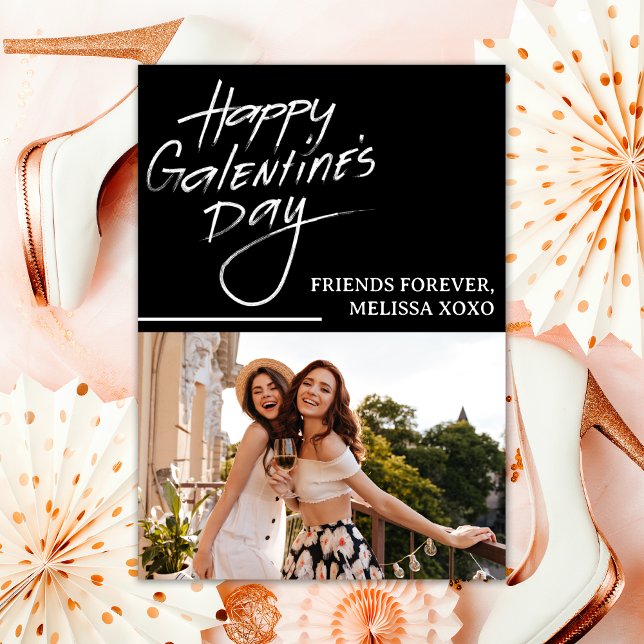 Happy Galentine's Day Black Girlfriends Photo Holiday Card (Creator Uploaded)
