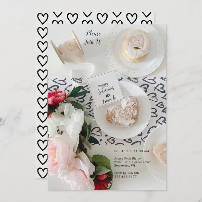 Happy Galentine's Day Black Heart Bunch Invitation (Front/Back)