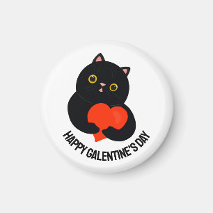 Happy Galentine's Day black kitten gives a heart Magnet