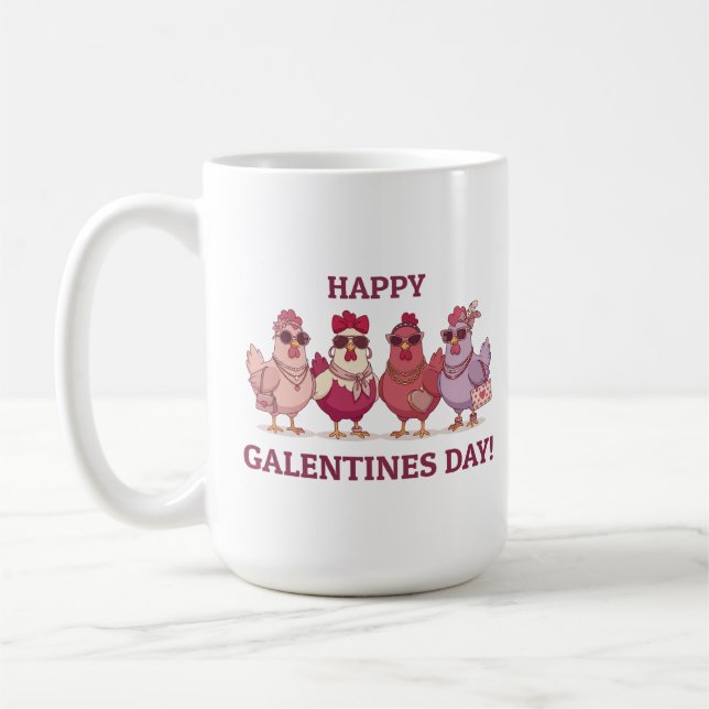 Happy Galentines Day Chicken Squad Cute Funny Hens Coffee Mug (Left)