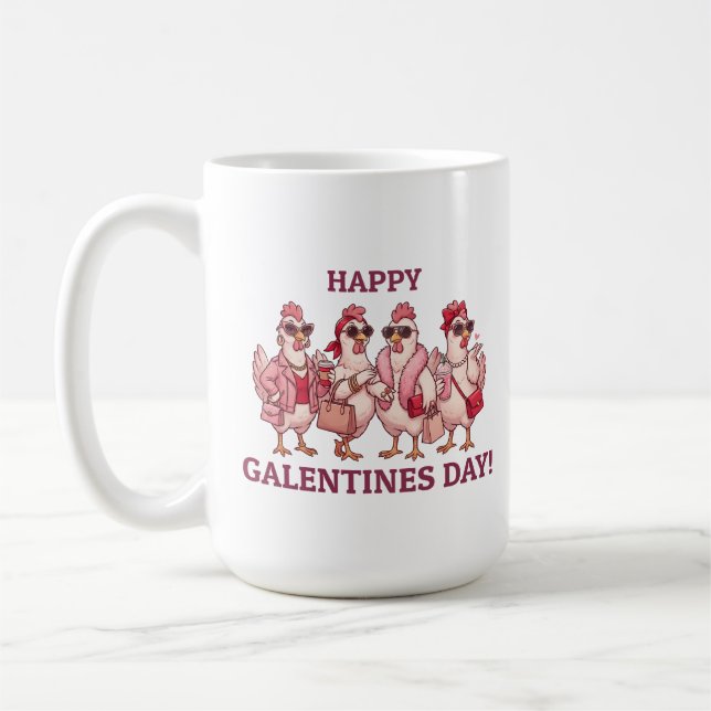 Happy Galentines Day Chicken Squad Funny Glam Hens Coffee Mug (Left)