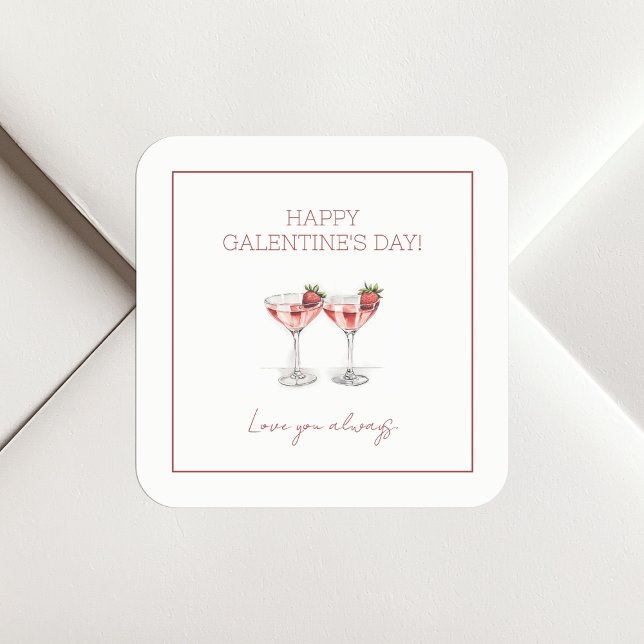 Happy Galentine's Day Cocktails  Love You Always Square Sticker (Happy Galentine's Day Cocktails Love You Always Square Sticker)