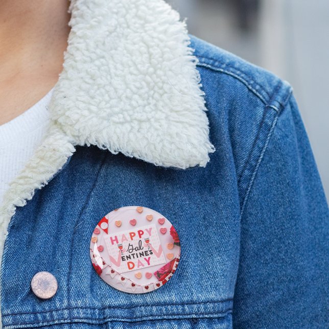 Happy Galentine's Day Food & Spirits Party 6 Cm Round Badge (Happy Galentine's Day Food & Spirits Party Button)