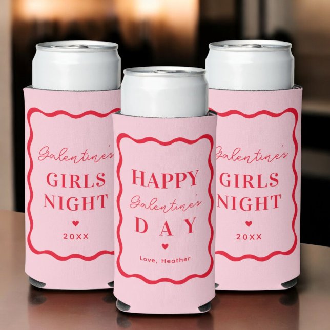 Happy Galentine's Day Girl's Night Gift Favour Seltzer Can Cooler (Creator Uploaded)